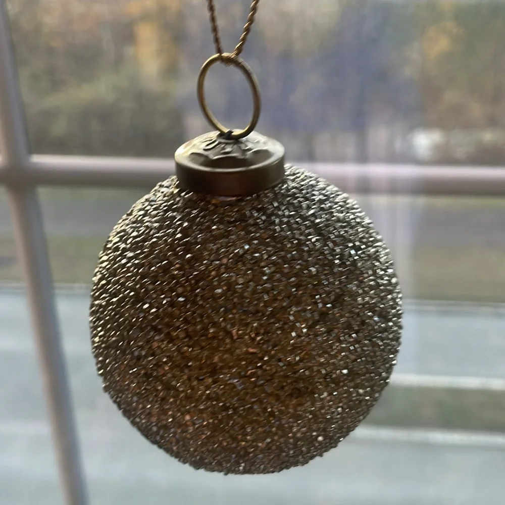 RH Restoration Hardware - Silver Beaded 3in Ball Christmas Ornament